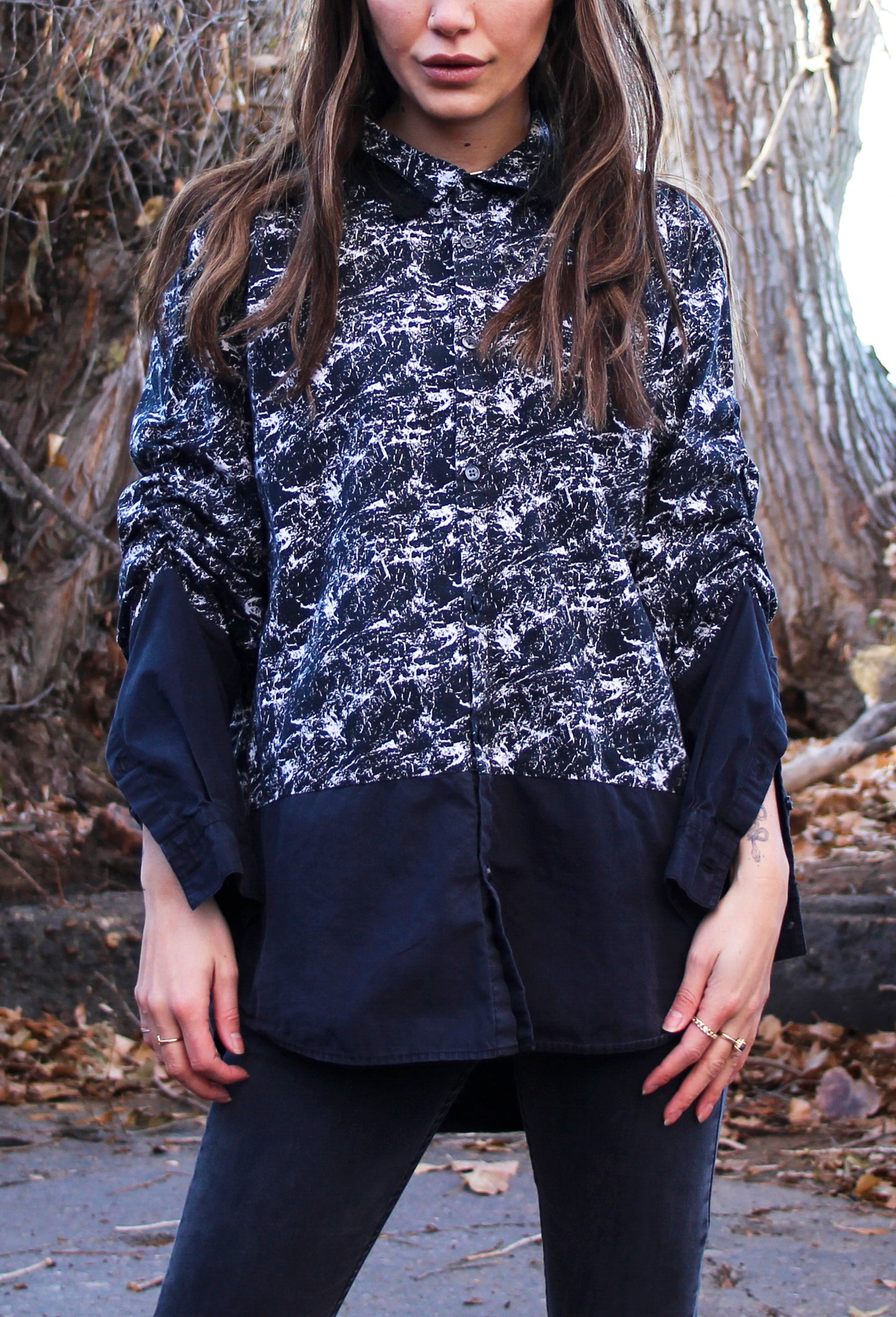 Cracked Marble Lace Button Down Shirt