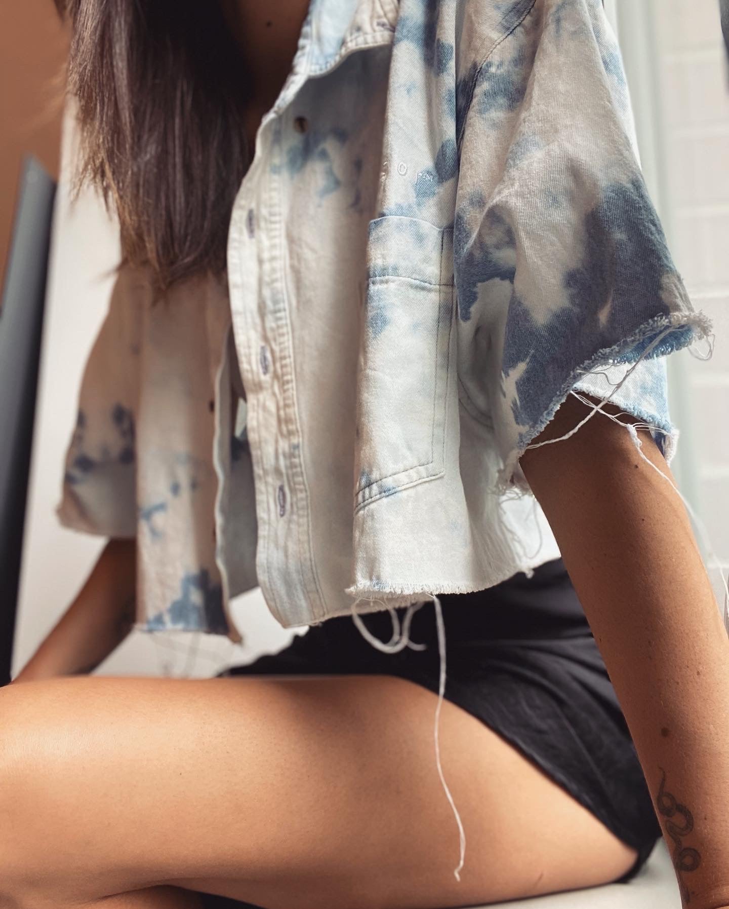Cropped Cloud Tie Dye Button Down