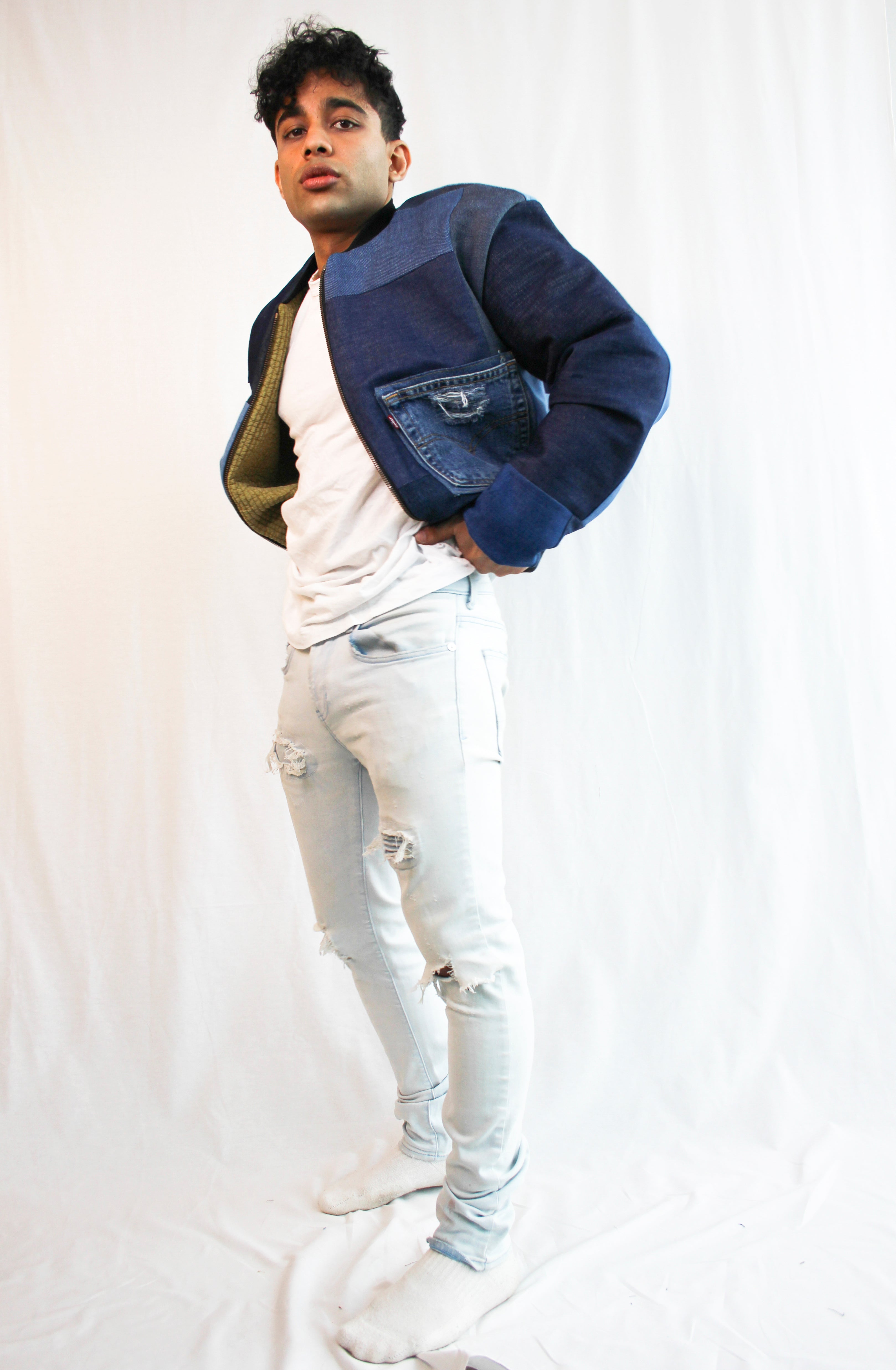 Denim Patchwork Bomber Jacket – Infinite Goods