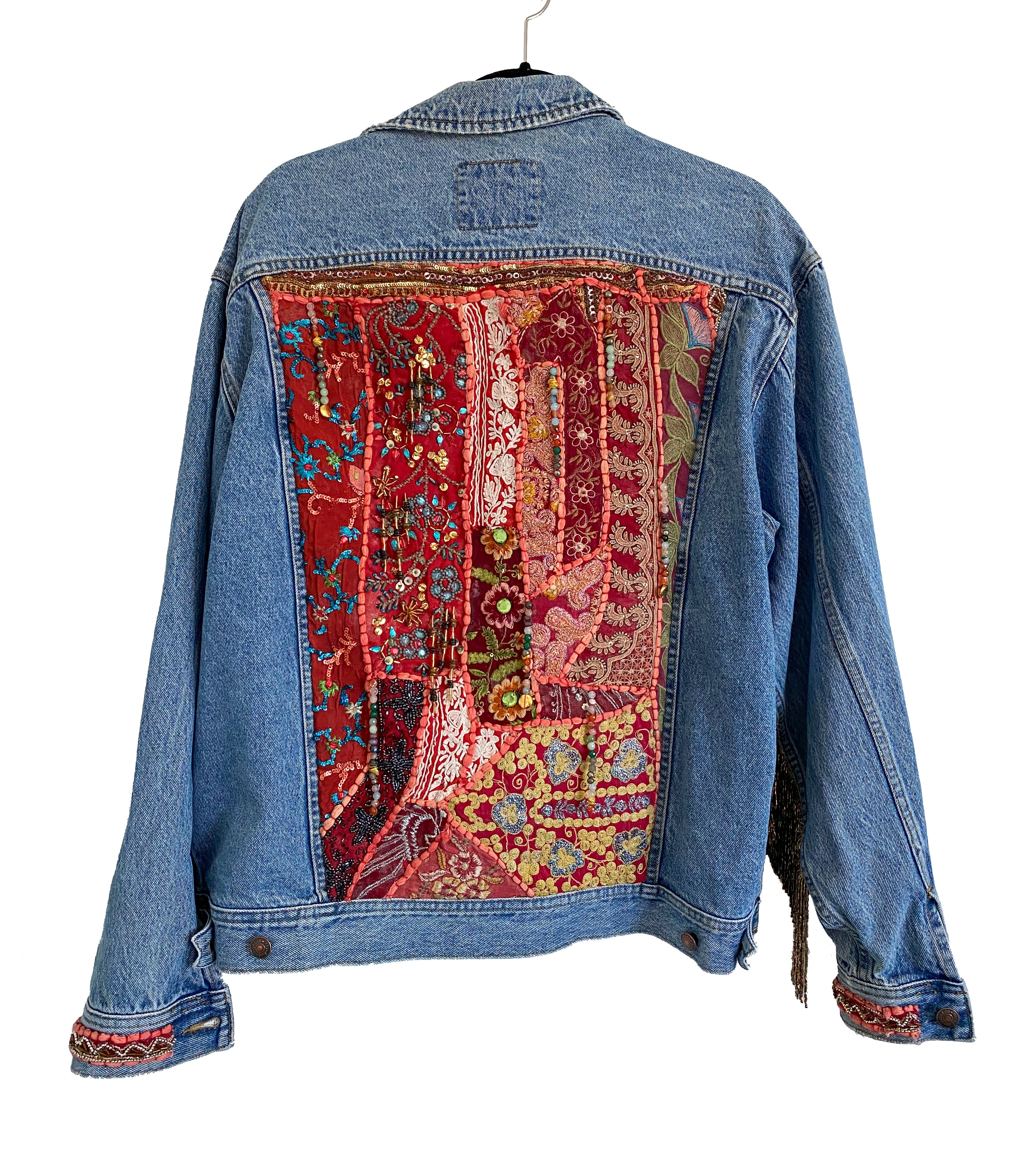 Denim Tapestry Jacket with Beaded Fringe – Infinite Goods