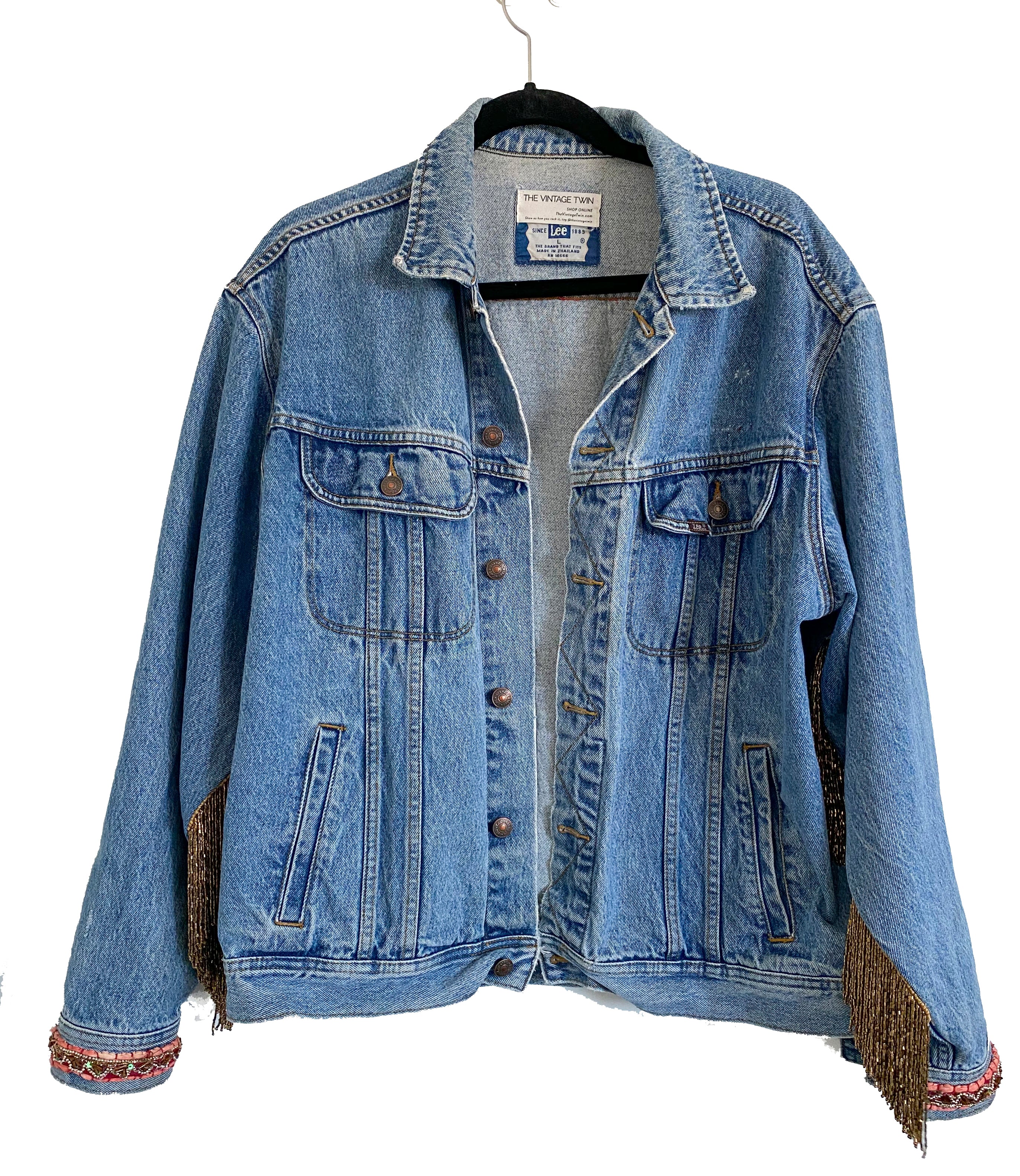 Denim Tapestry Jacket with Beaded Fringe – Infinite Goods