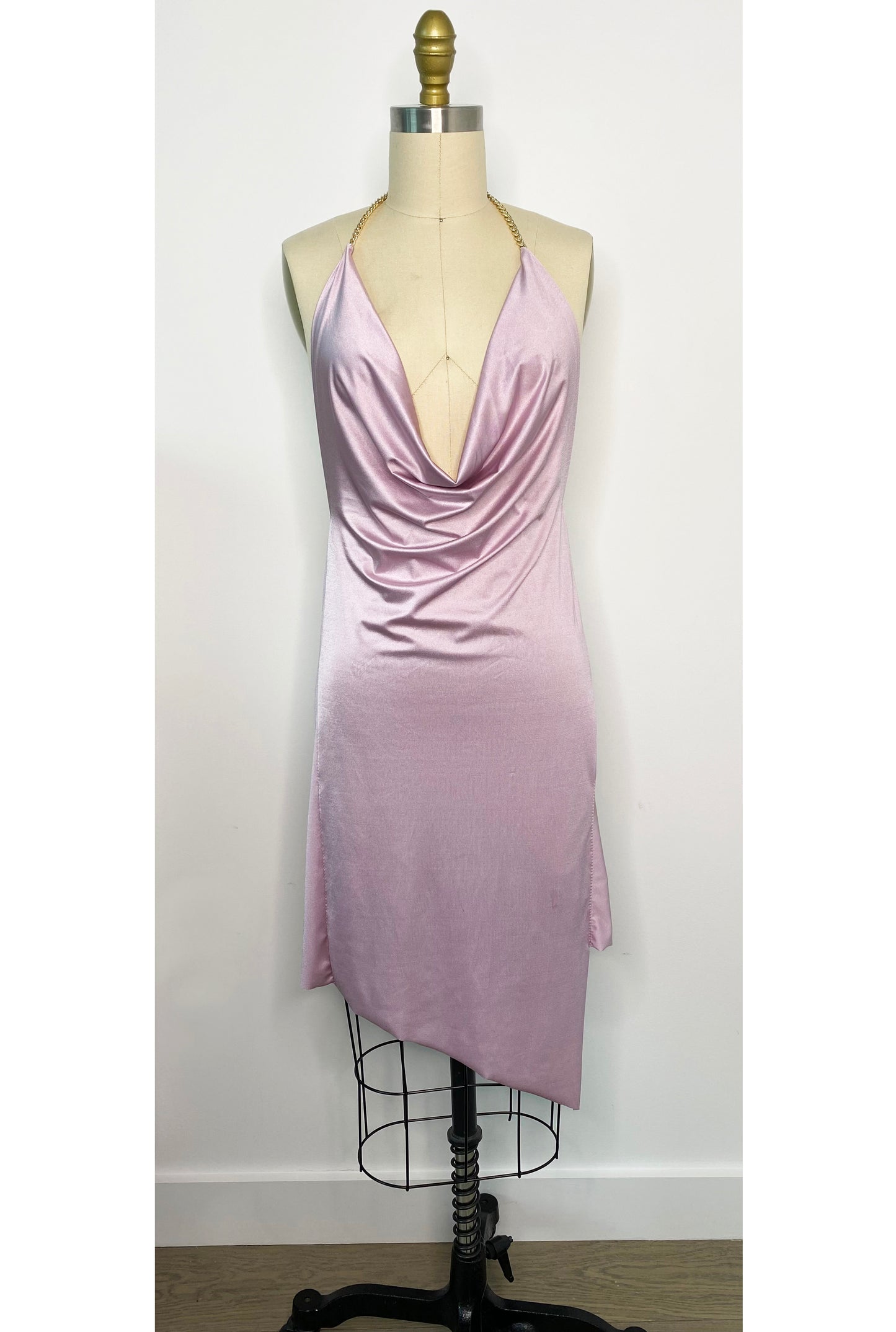 Asymmetrical Cowl Halter Dress