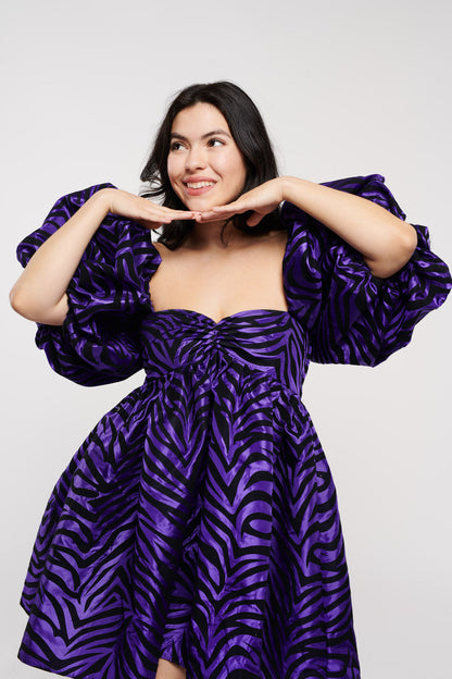 Roxy Dress Zebra Flocked Purple Taffeta